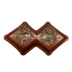 Chinese Distressed Brick Red Lacquer Double Rhombus Dragons Box ws2022